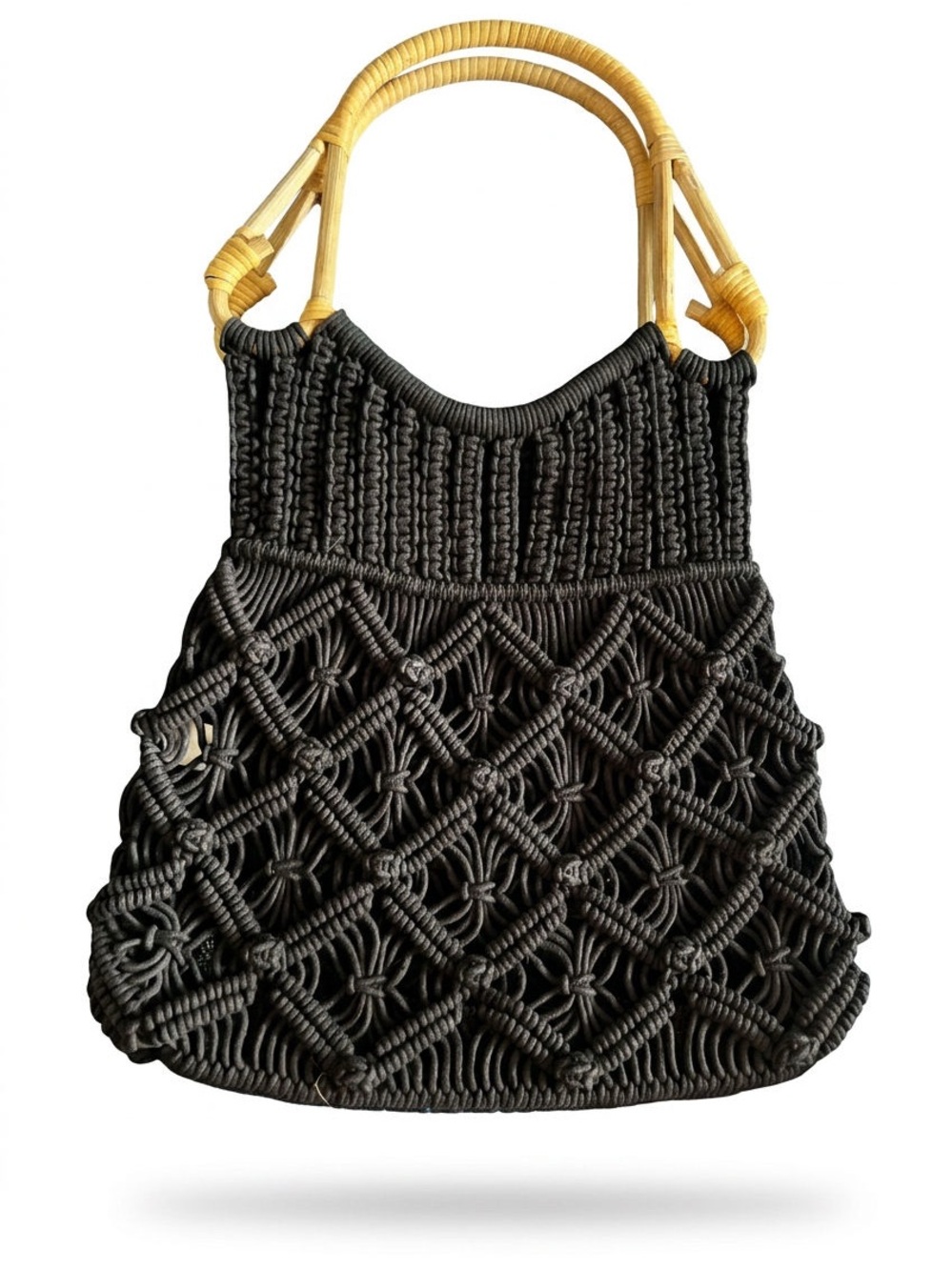 Anthropologie Amara Macramé Shoulder Bag with Bamboo Handles